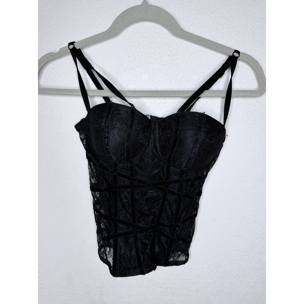 Y2K Charlotte Russe Corset Bustier S Black Lace Whimsigoth Dark Romantic Fairy
